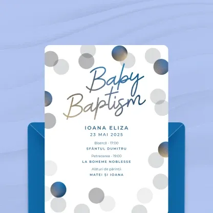 Model invitație digitală card botez - design adorabil și personalizabil pentru botezuri și evenimente copii