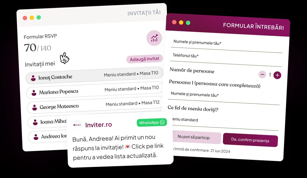 Soluție Inviter - întrebări personalizate, date exportabile instant, fără erori umane pentru organizare evenimente profesionale