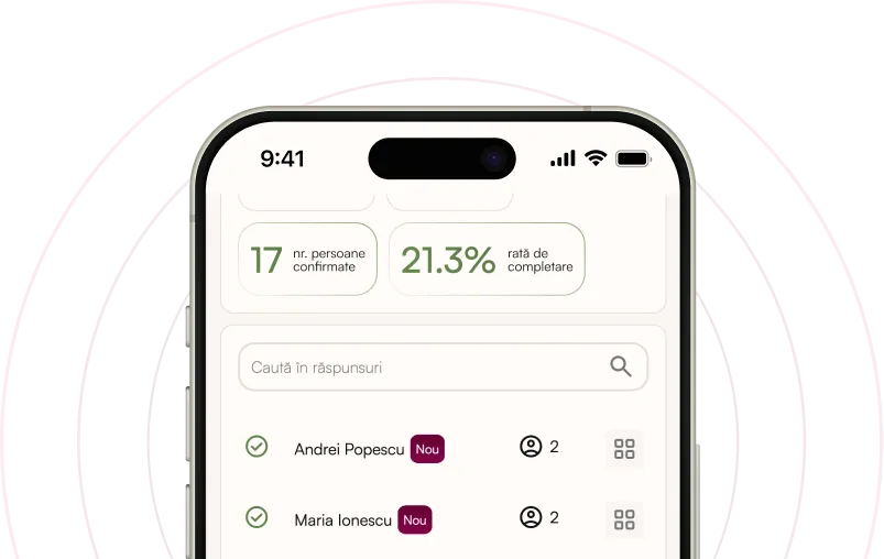 Gestionare invitați și confirmări pentru evenimente - dashboard organizator